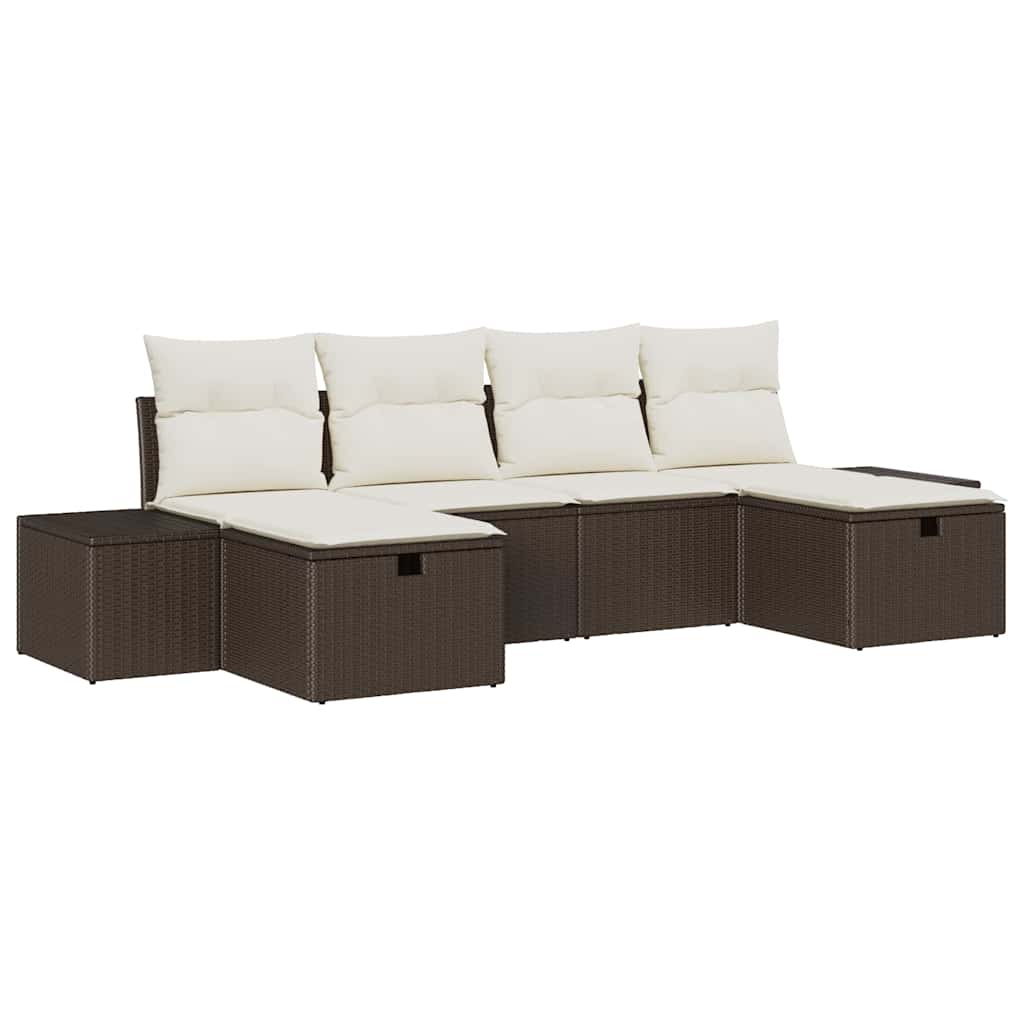 Garten-Sofa-Set mit Kissen 6 pcs Braun Poly Rattan